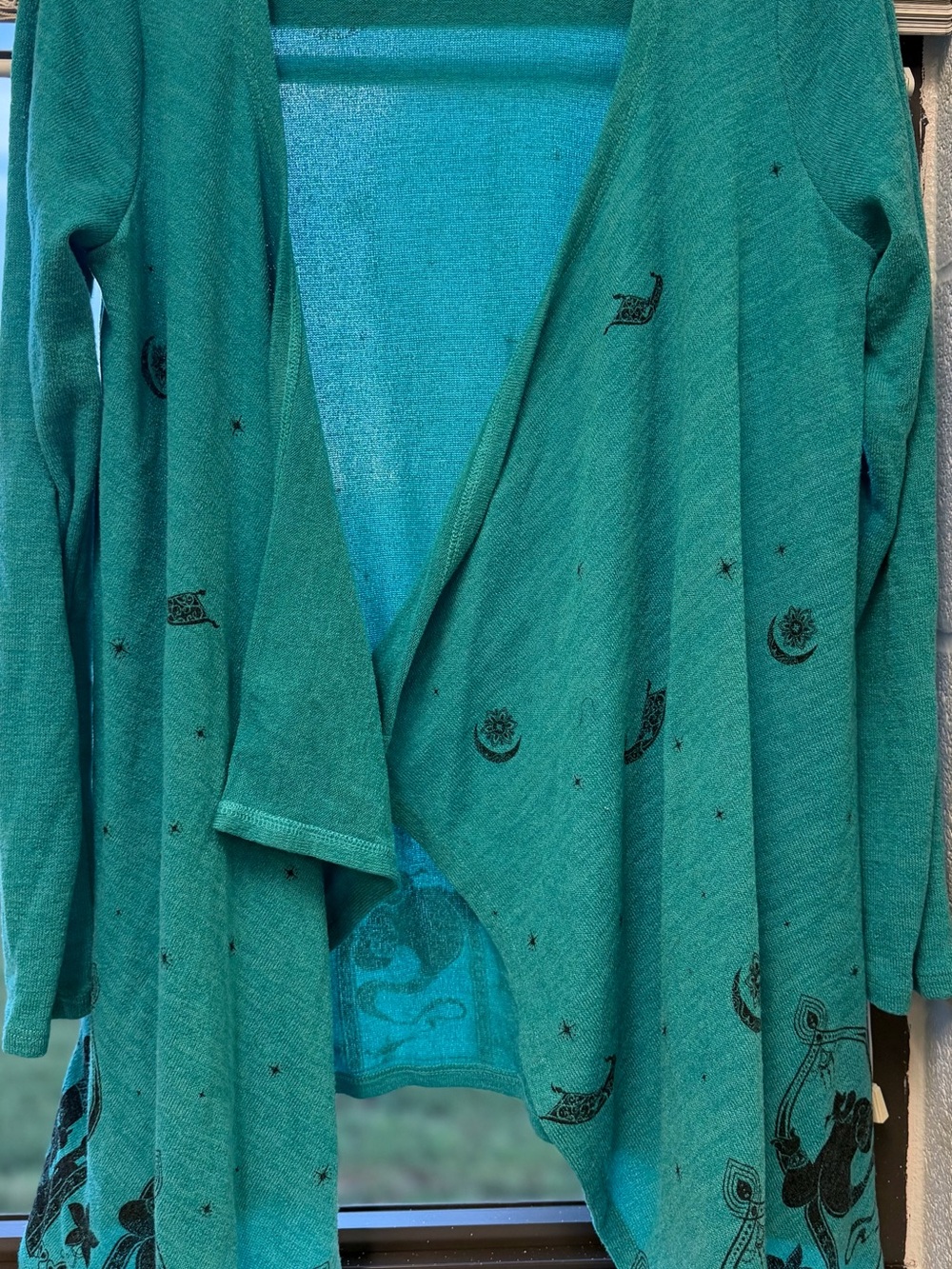 Disney Teal Open-Front Women's Cardigan with Celestial Embroidery Aladdin Sz Sm